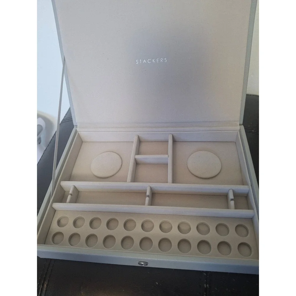 Stackers Pebble Grey Classic Lidded Jewelry Box Vegan Leather Velvet Lining